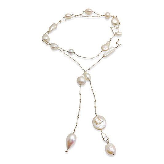Ivory Pearl Long Lariat Necklace